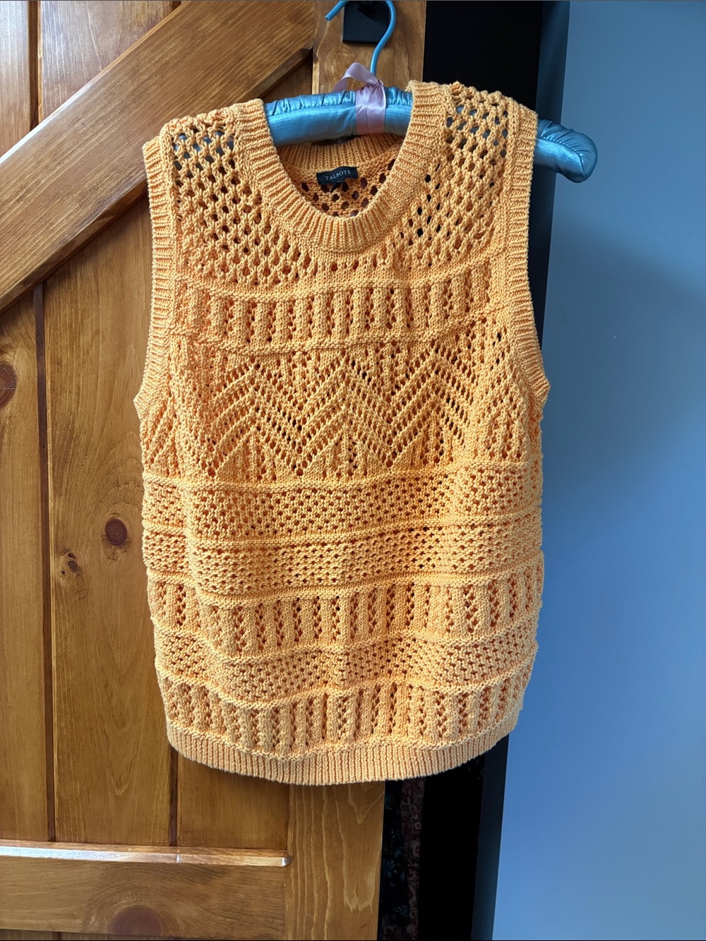 Talbots Mustard Yellow Crochet Knit Sleeveless Sweater Vest